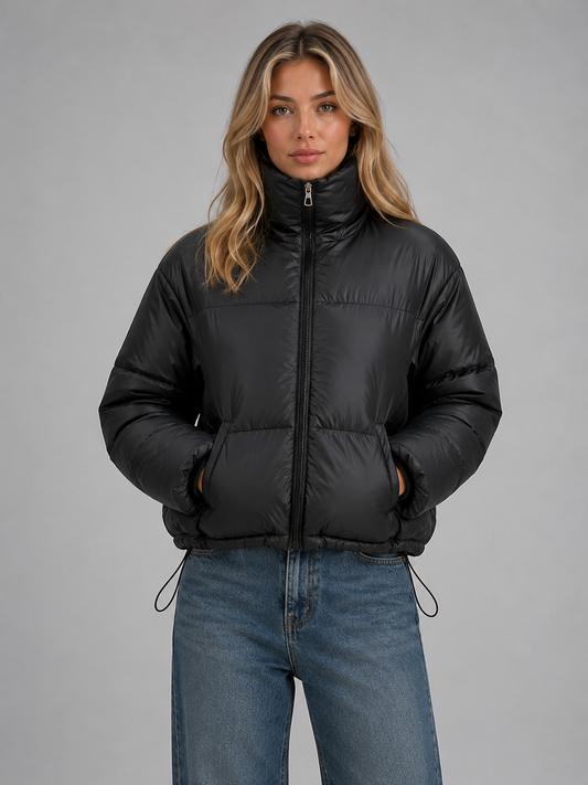 Women's Casual Quilted High Neck Cropped Puffer Jacket