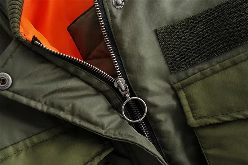 Women's Short Puffer Bomber Jacket with Pocket Details