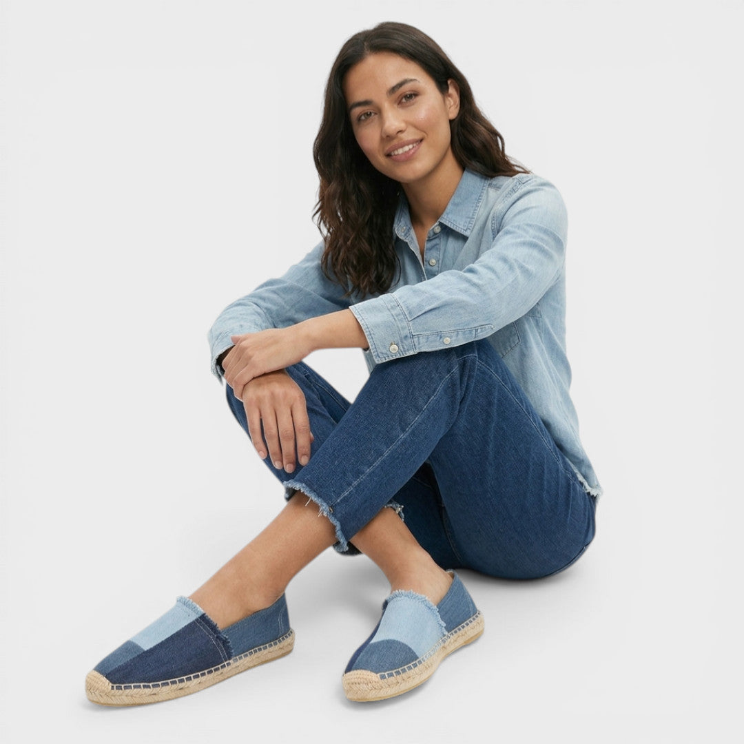 Women's Casual Denim Slip-On Espadrilles with Fringe Detail