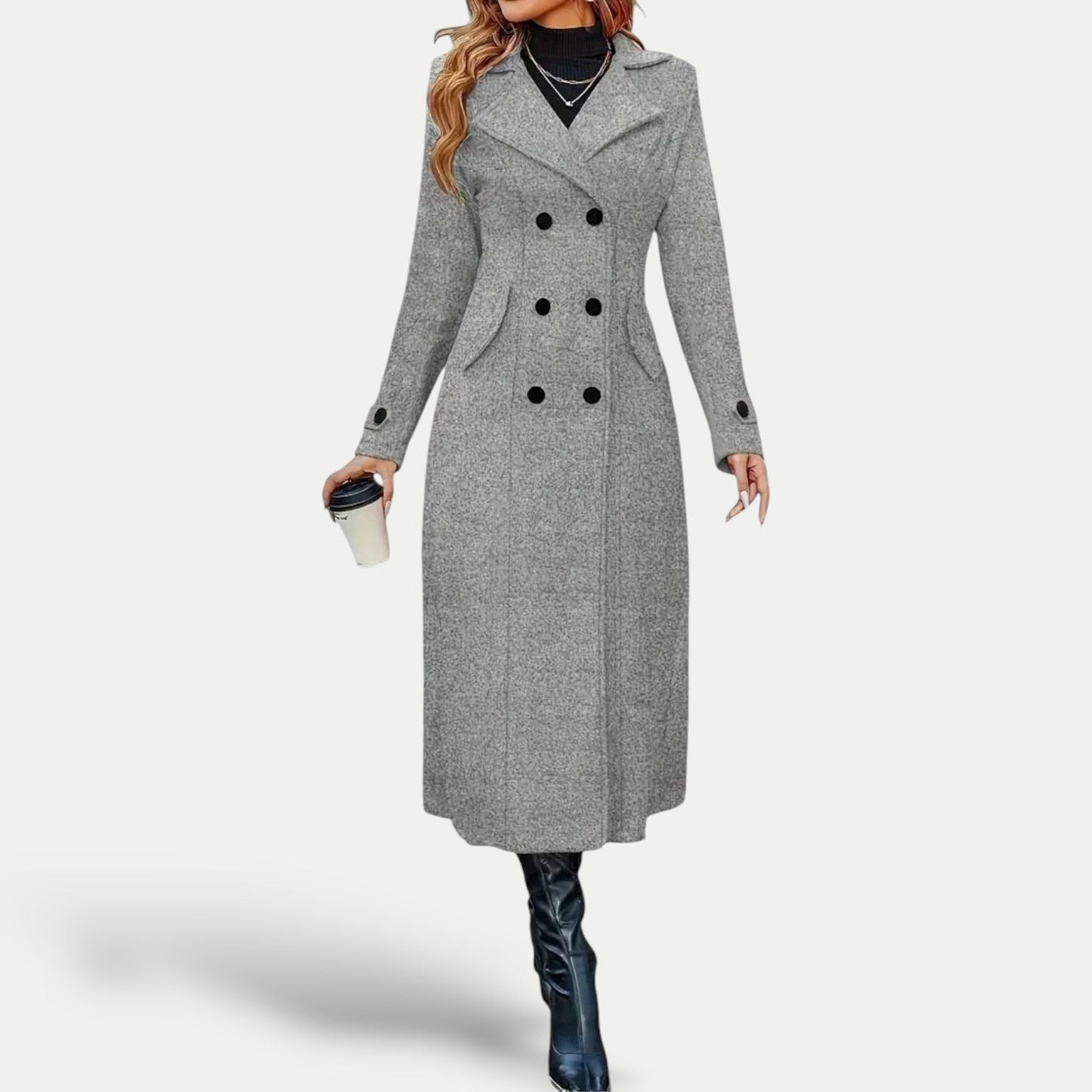 Ladies Classic Long Double Breasted Coat