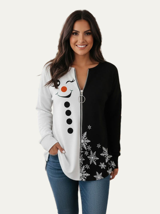 Women's Fun Snowman Print Christmas Sweatshirt - OutfitLondon