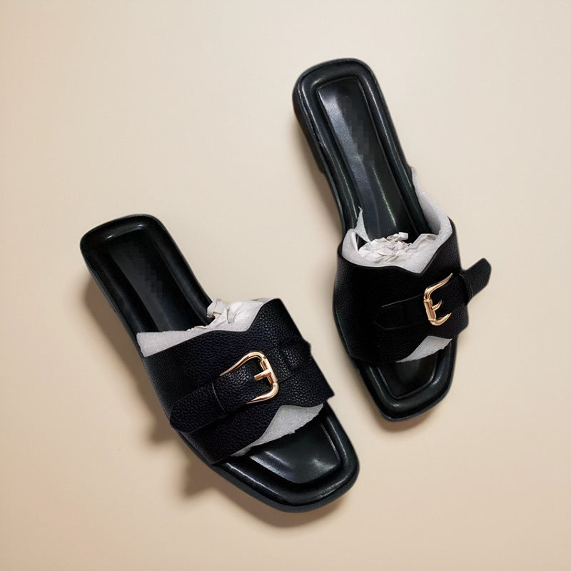 Women's Elegant Leather Flat Slippers
