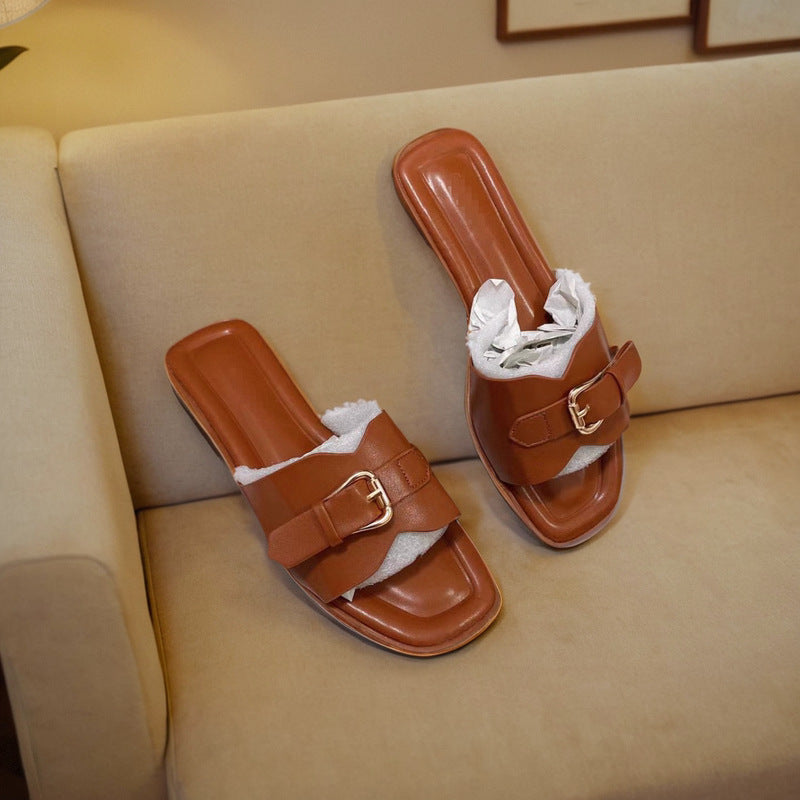 Women's Elegant Leather Flat Slippers