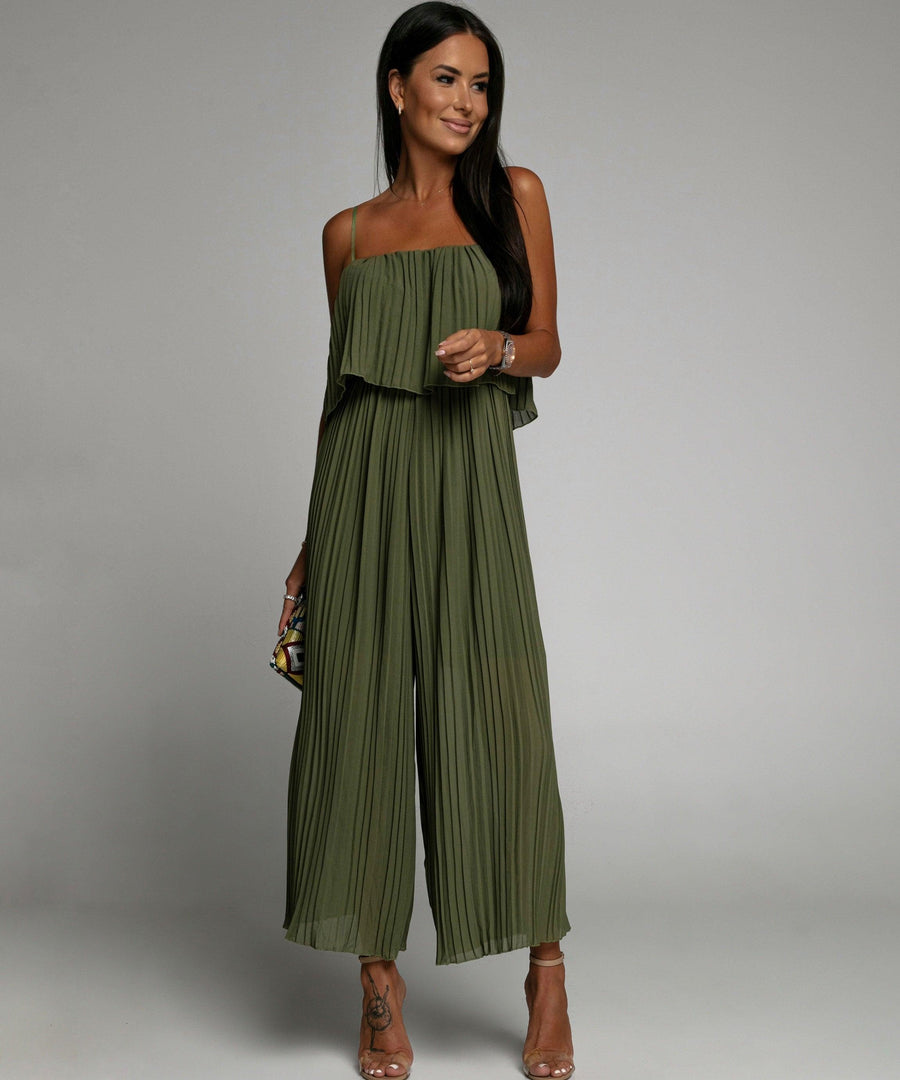 Women's Elegant Pleated Polyester One-Piece Jumpsuit