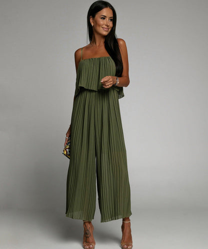 Women's Elegant Pleated Polyester One-Piece Jumpsuit