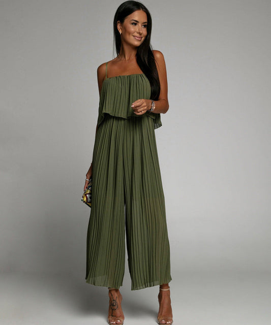 Women's Elegant Pleated Polyester One-Piece Jumpsuit