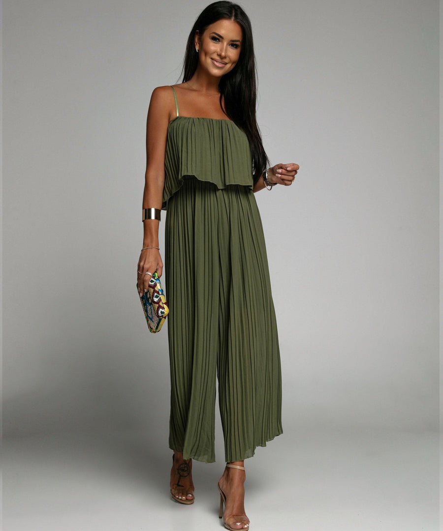 Women's Elegant Pleated Polyester One-Piece Jumpsuit