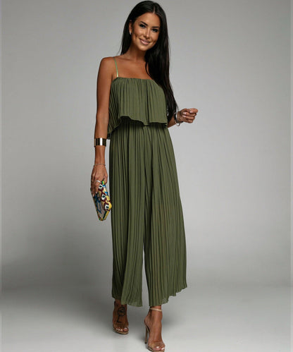 Women's Elegant Pleated Polyester One-Piece Jumpsuit