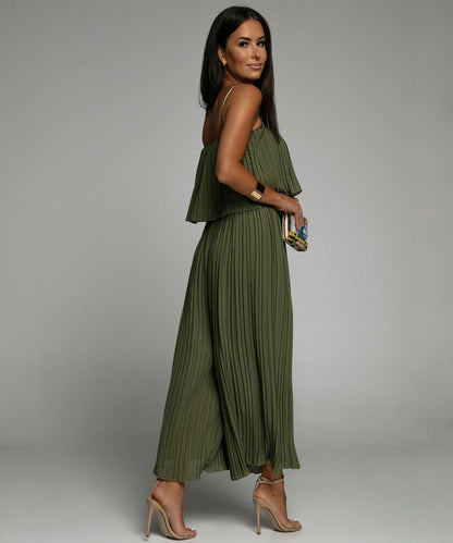 Women's Elegant Pleated Polyester One-Piece Jumpsuit