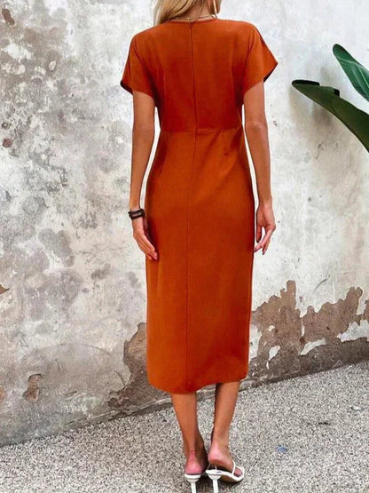 Women's Elegant Satin V-Neck Midi Dress with Slit