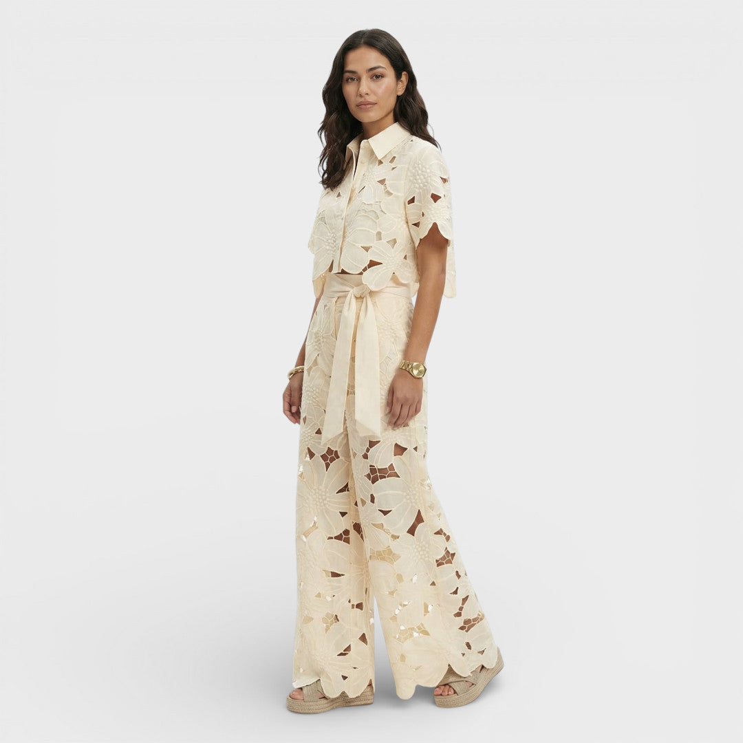 Women's Elegant Cotton Shirt and Wide-Leg Pants Set