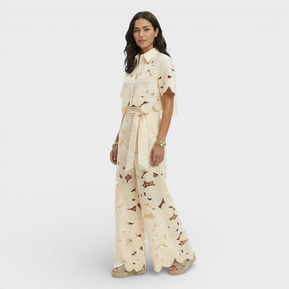 Women's Elegant Cotton Shirt and Wide-Leg Pants Set