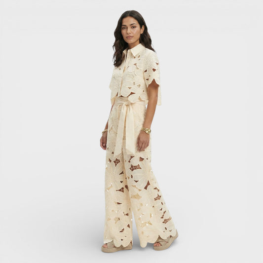 Women's Elegant Cotton Shirt and Wide-Leg Pants Set
