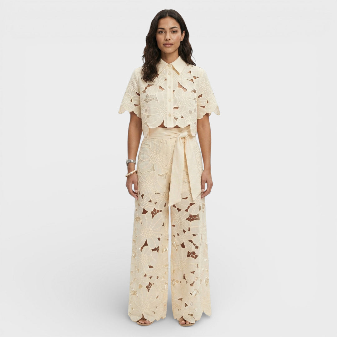 Women's Elegant Cotton Shirt and Wide-Leg Pants Set