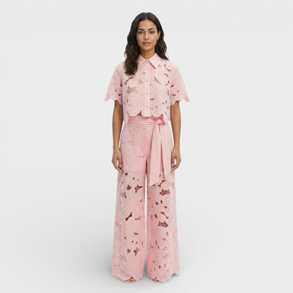 Women's Elegant Cotton Shirt and Wide-Leg Pants Set