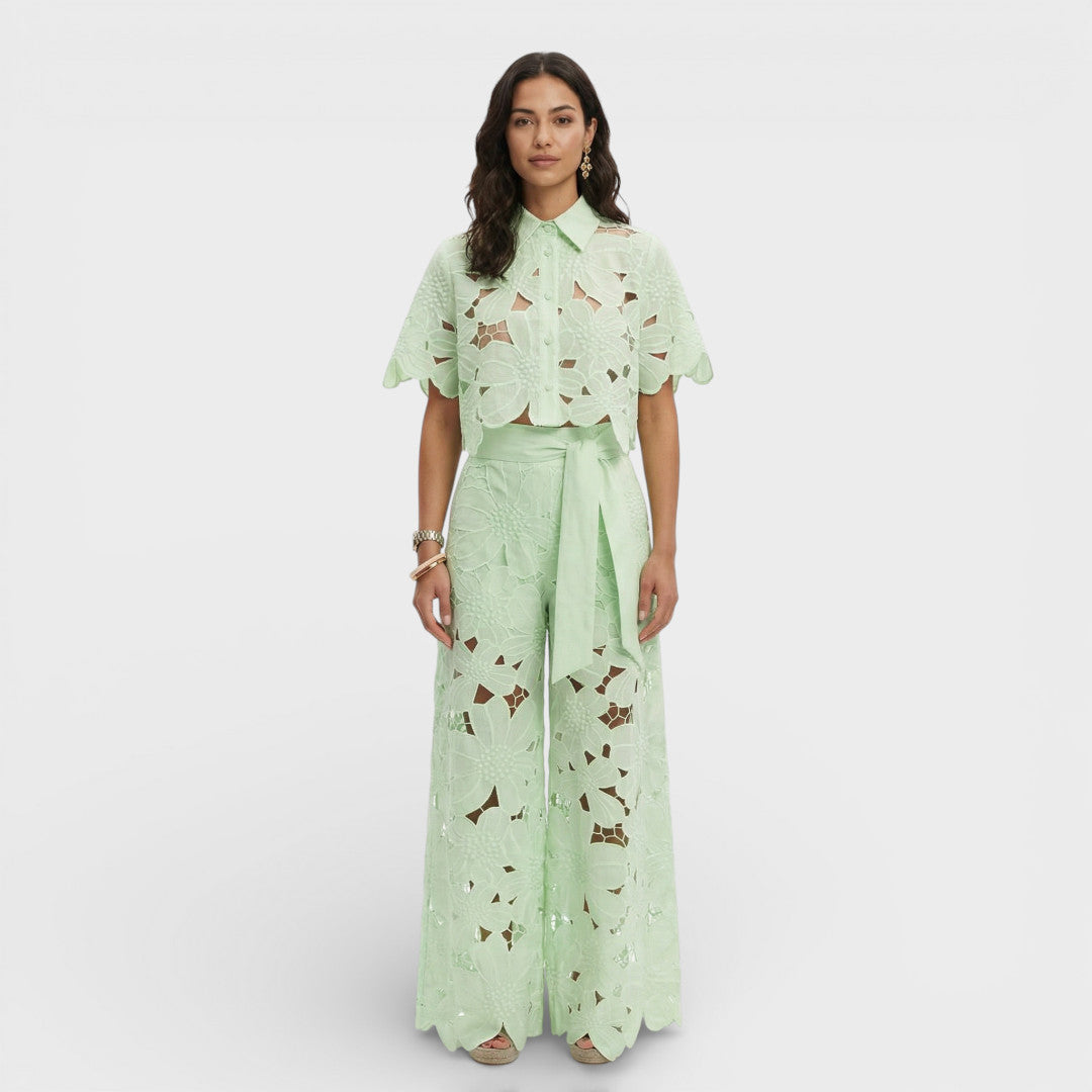 Women's Elegant Cotton Shirt and Wide-Leg Pants Set