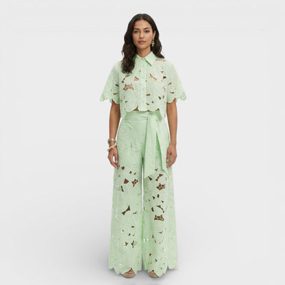 Women's Elegant Cotton Shirt and Wide-Leg Pants Set
