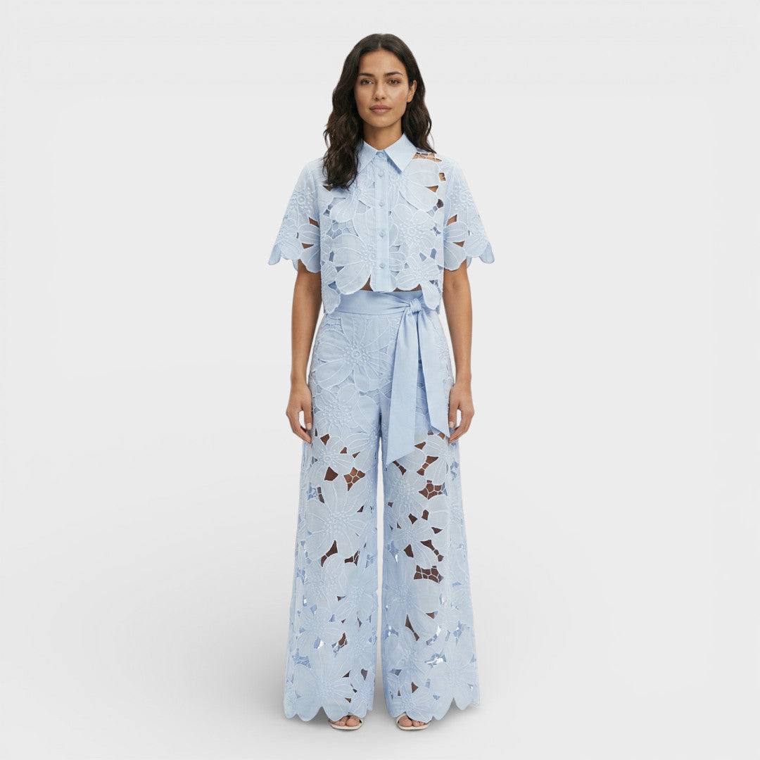 Women's Elegant Cotton Shirt and Wide-Leg Pants Set