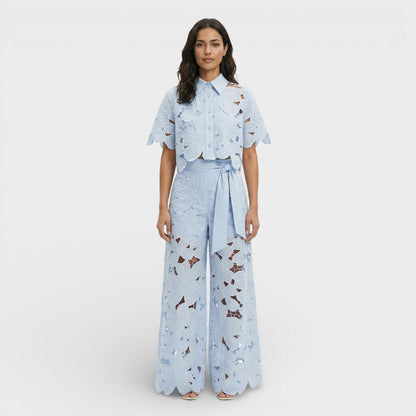 Women's Elegant Cotton Shirt and Wide-Leg Pants Set