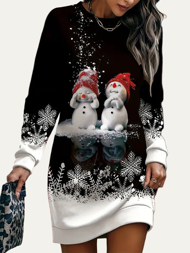Festive Holiday Graphic Sweater Dress for Women - OutfitLondon