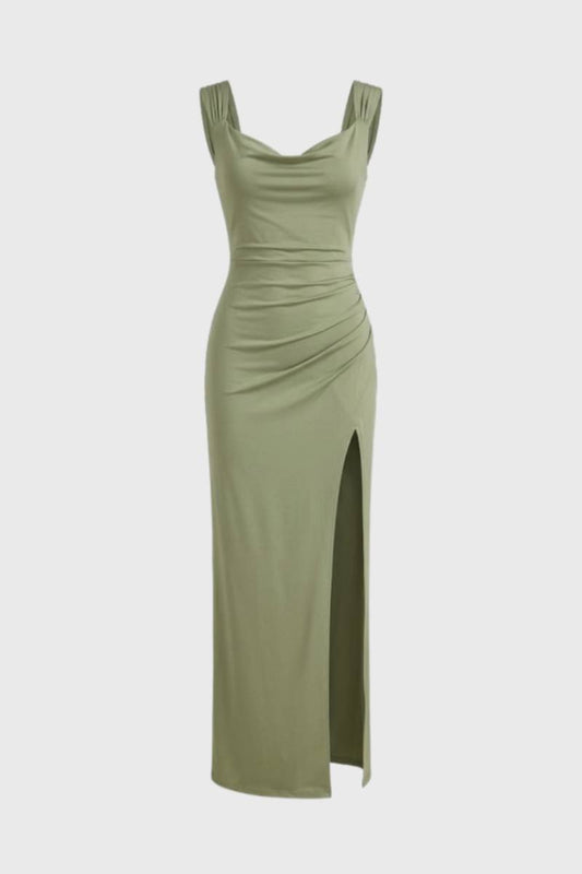 Women's Elegant V-Neck Maxi Dress with Side Split
