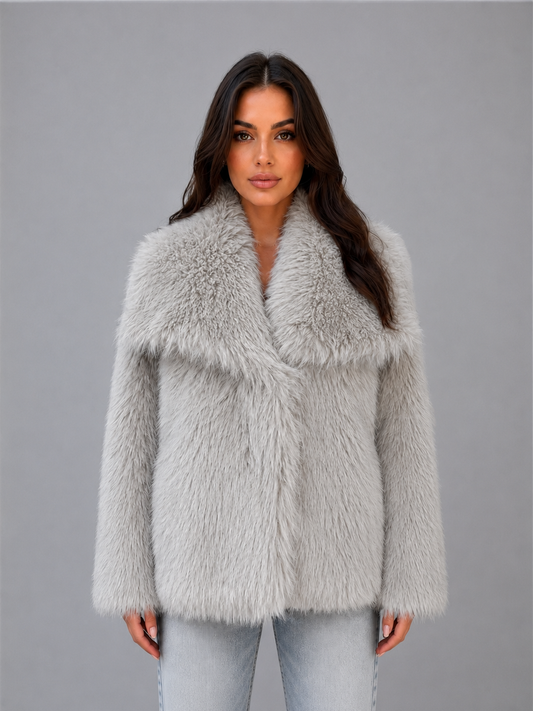 Women's Cozy Faux Fur Winter Jacket Stone