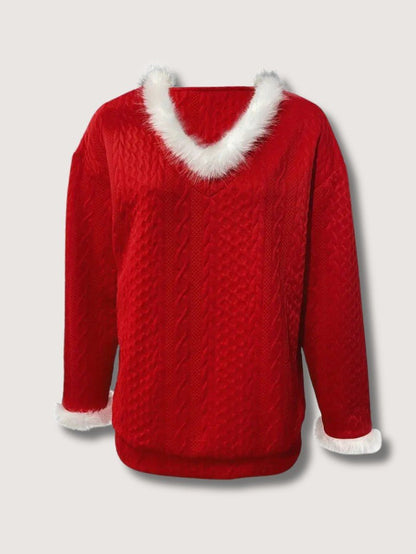 Soft Faux Fur V Neck Winter Sweater