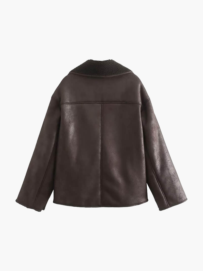 Women's Stylish Faux Leather Jacket with Fur Trim