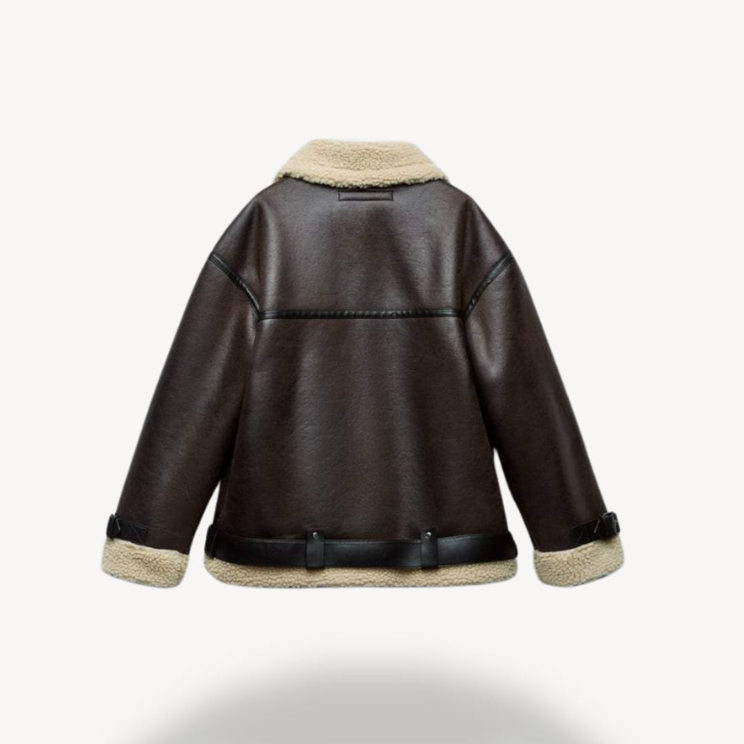 Soft Faux Fur Aviator Coat Brown