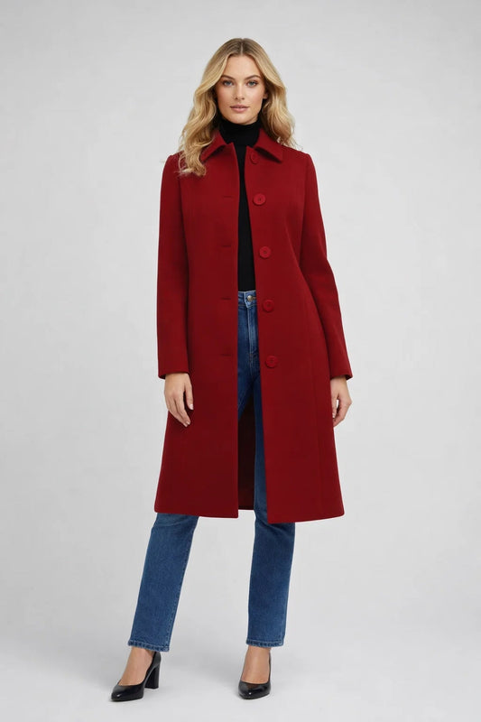 Women's Elegant Fitted Wool Blend Long Jacket