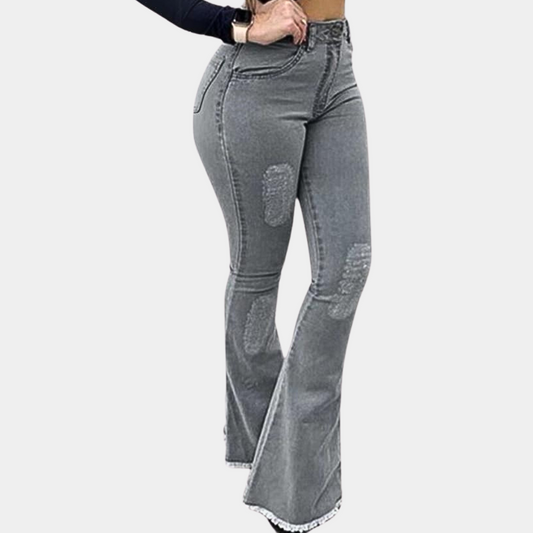 Women's Casual Denim Flare Jeans with Patch Details
