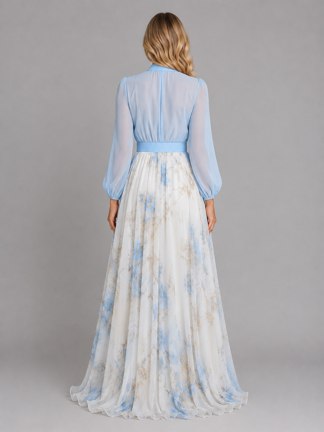 Women's Elegant Floral Chiffon Maxi Dress with Flowing Silhouette