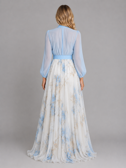 Women's Elegant Floral Chiffon Maxi Dress with Flowing Silhouette