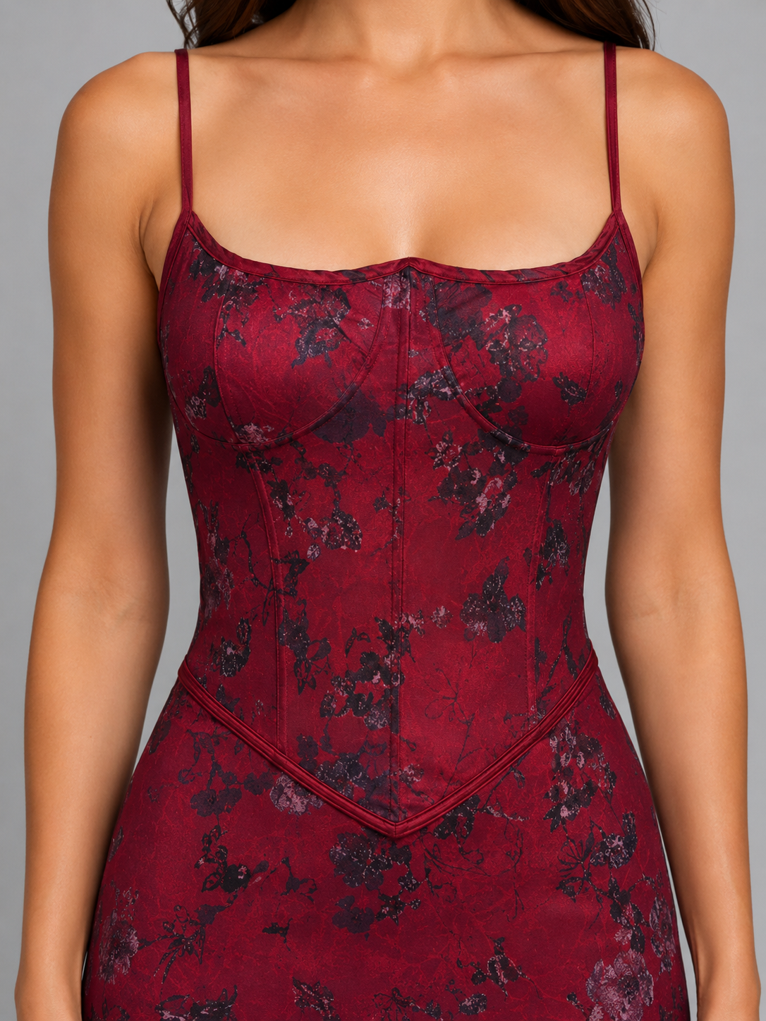 Women's Elegant Floral Corset Maxi Dress with Lace-Up Back
