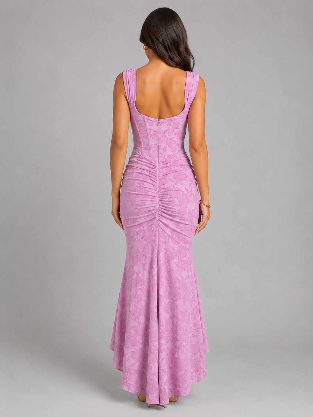 Women's Elegant Floral Corset Maxi Dress with Asymmetrical Hem