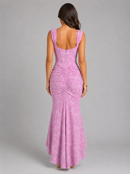 Women's Elegant Floral Corset Maxi Dress with Asymmetrical Hem