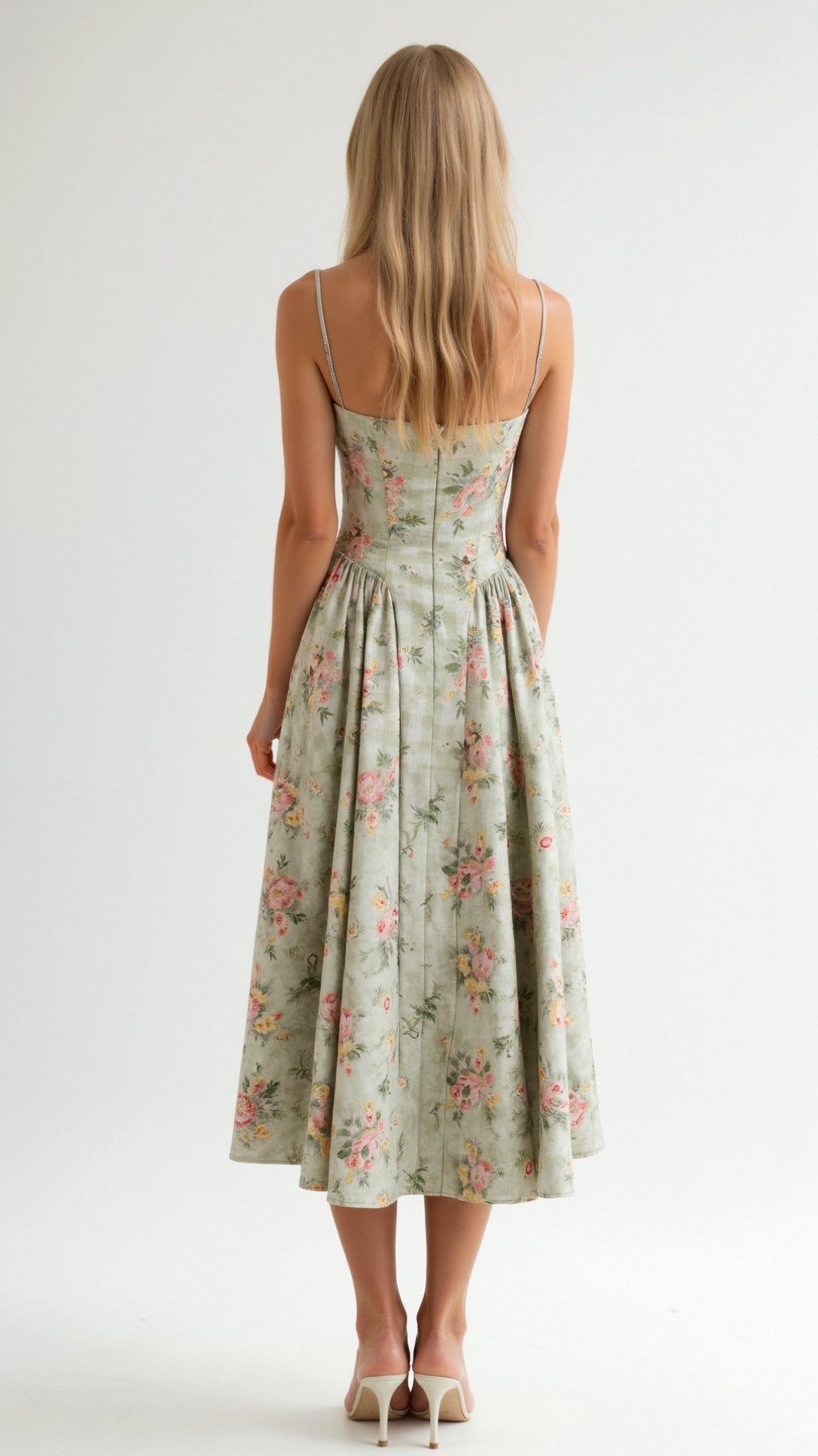 Women's Elegant Floral Corset Midi Dress
