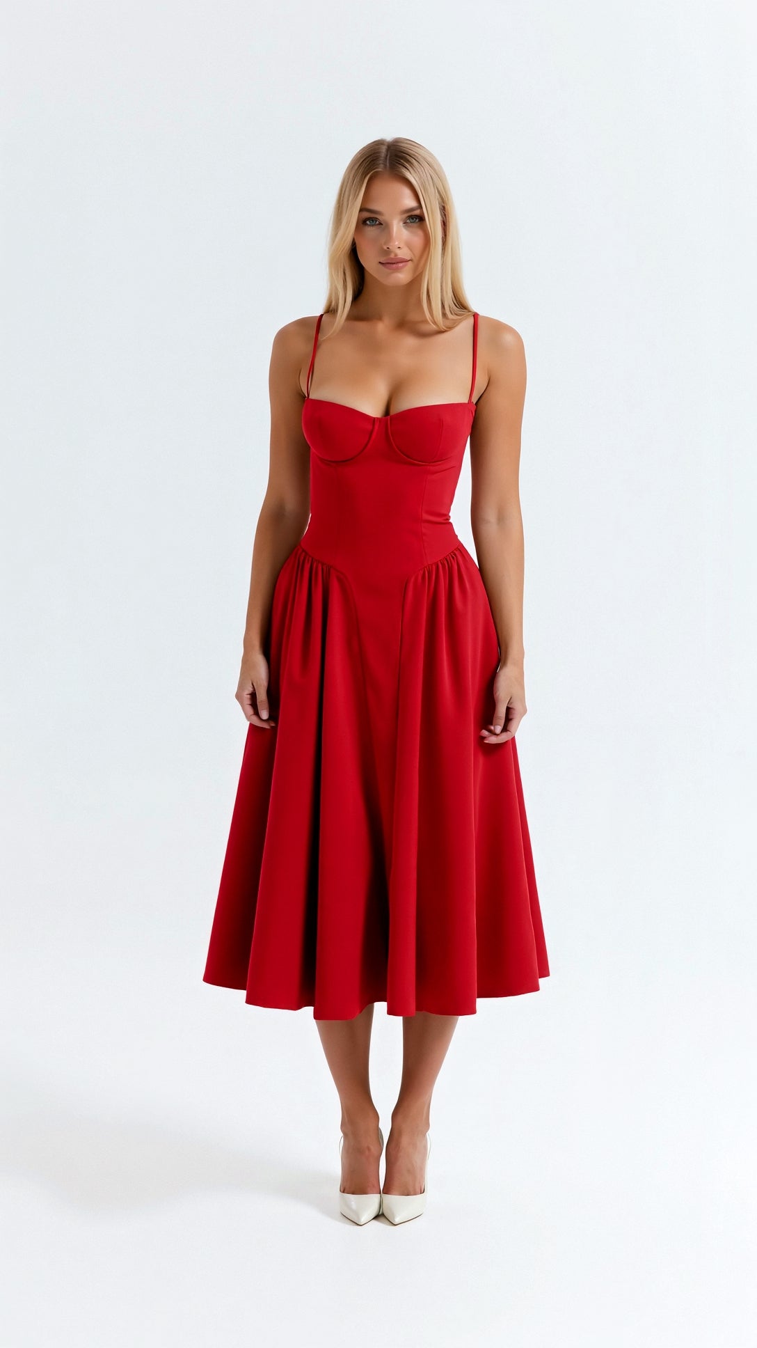 Women's Elegant Floral Corset Midi Dress