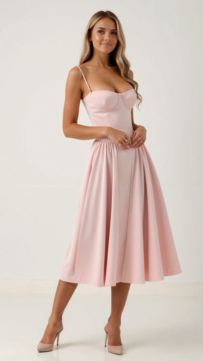Women's Elegant Floral Corset Midi Dress