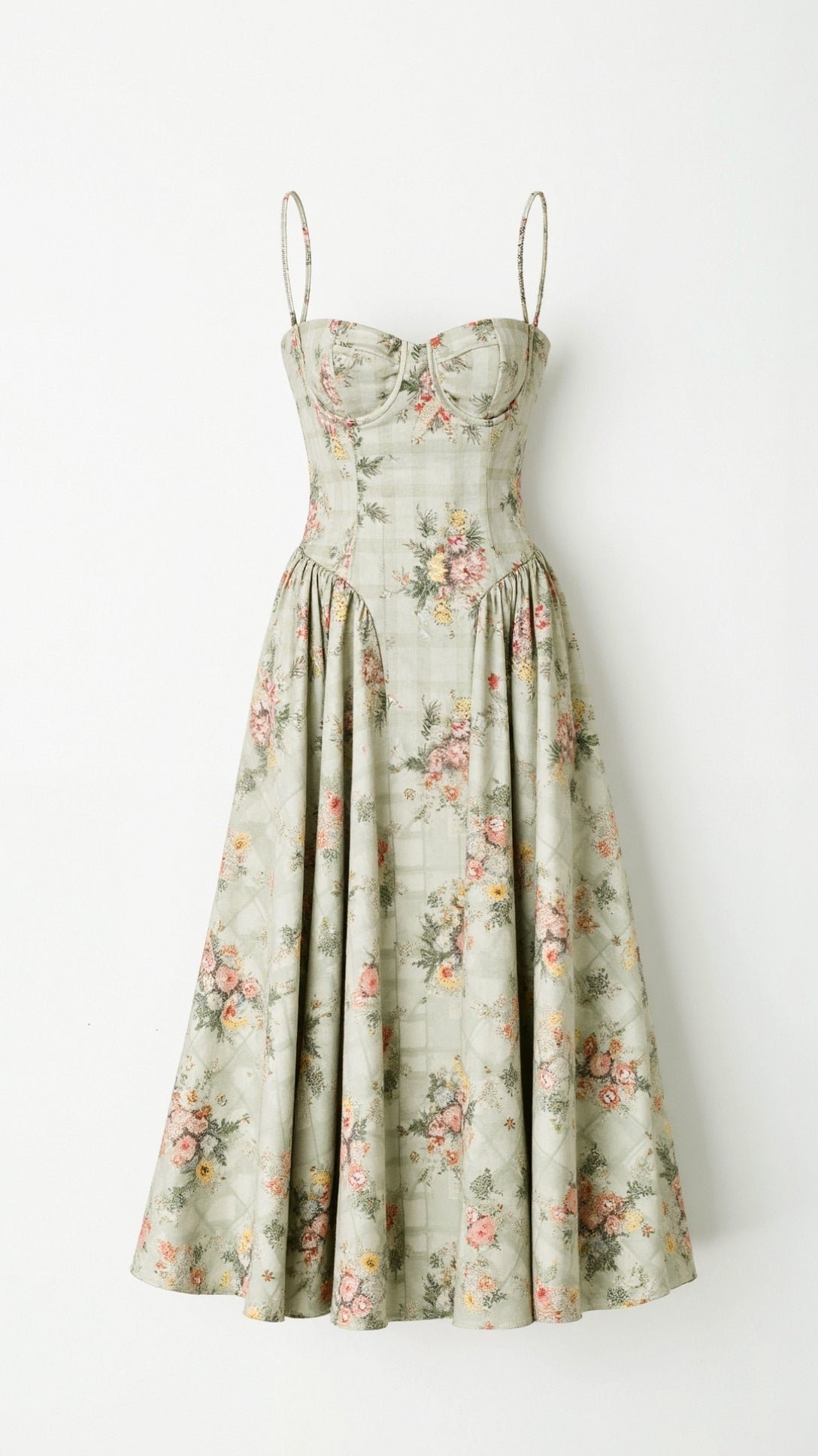 Women's Elegant Floral Corset Midi Dress
