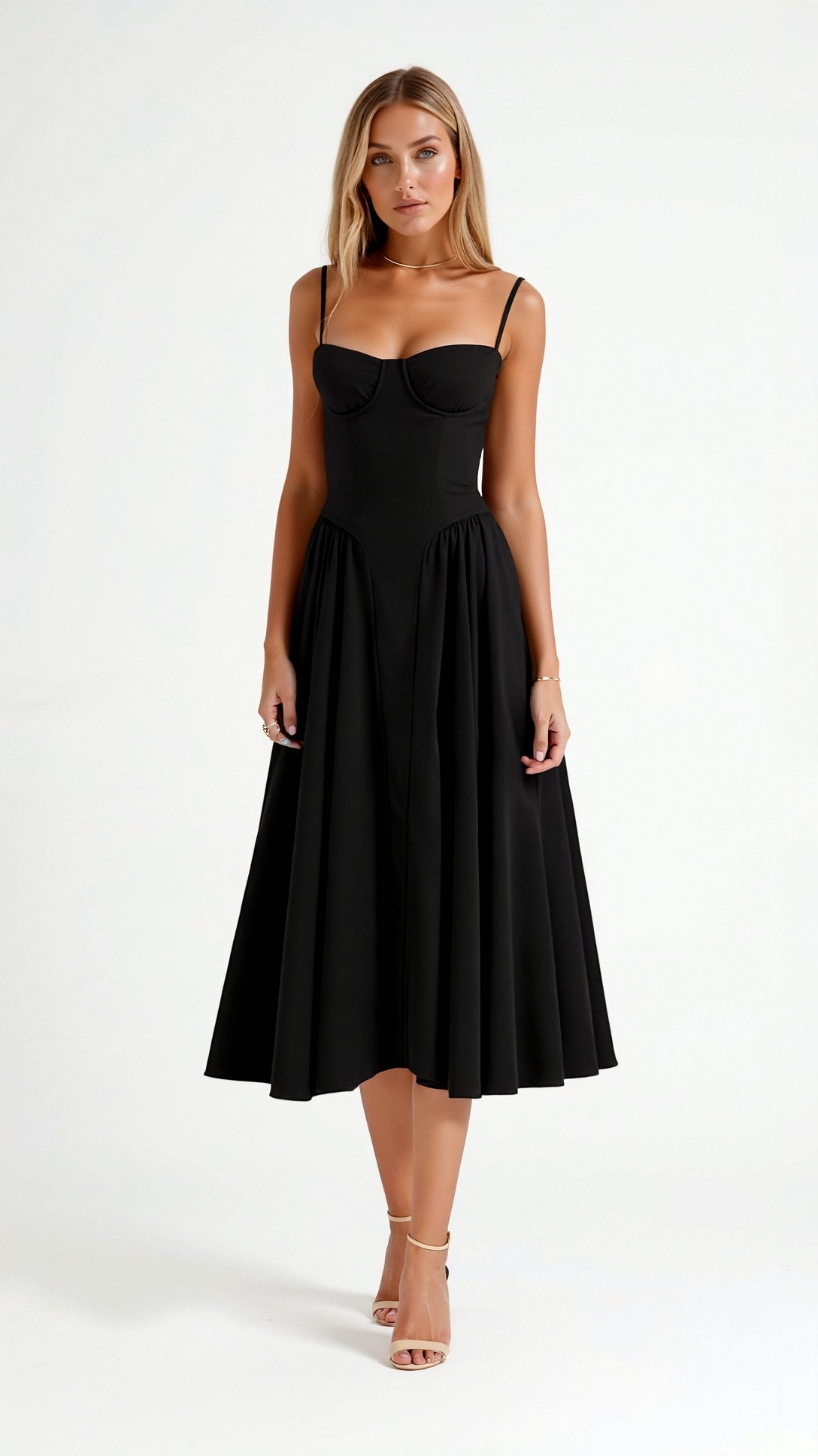 Women's Elegant Floral Corset Midi Dress