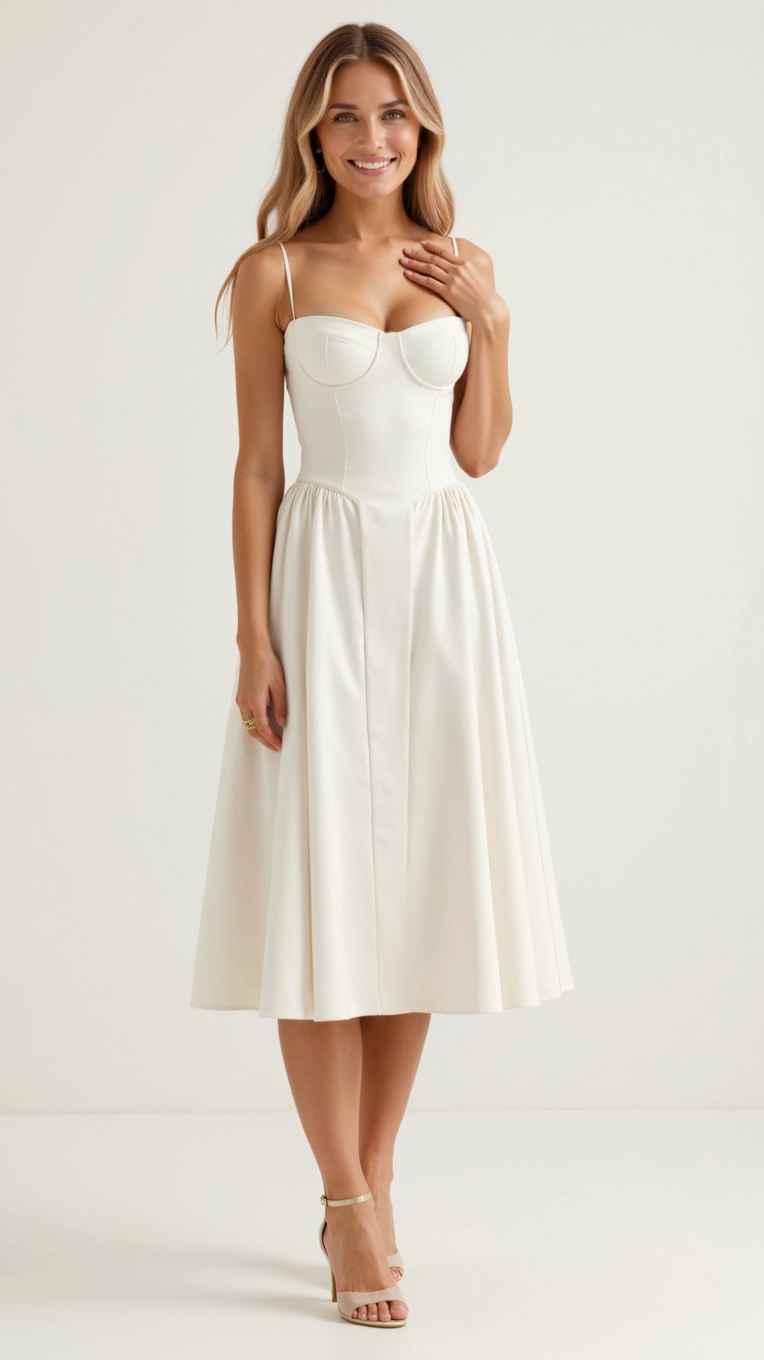Women's Elegant Floral Corset Midi Dress
