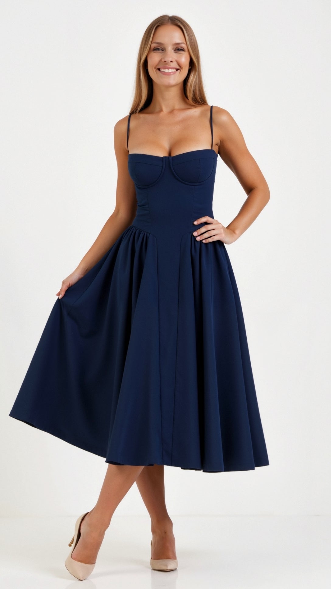 Women's Elegant Floral Corset Midi Dress