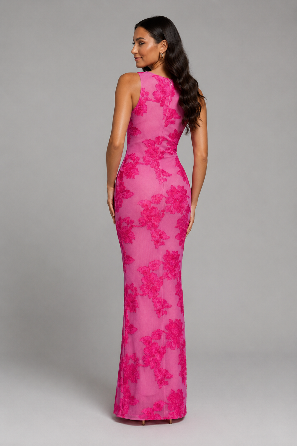 Women's Elegant Floral Embroidered Sleeveless Maxi Dress