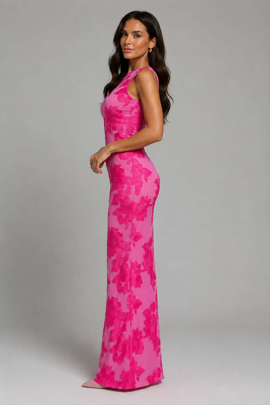Women's Elegant Floral Embroidered Sleeveless Maxi Dress