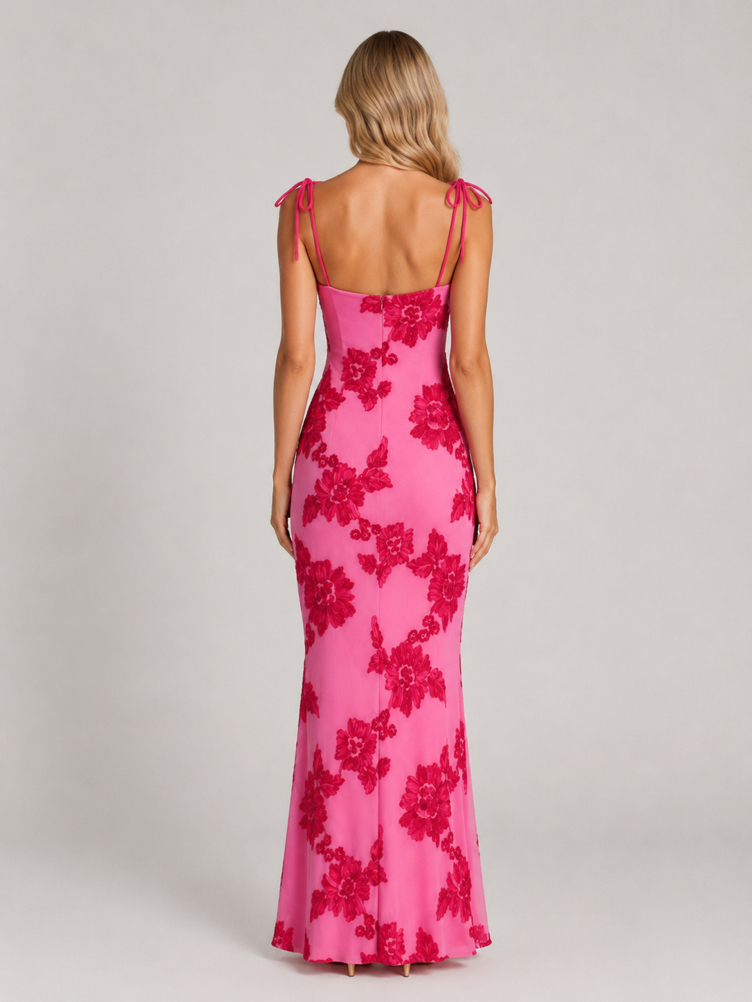 Women's Elegant Floral Embroidered Maxi Dress with Tie Straps
