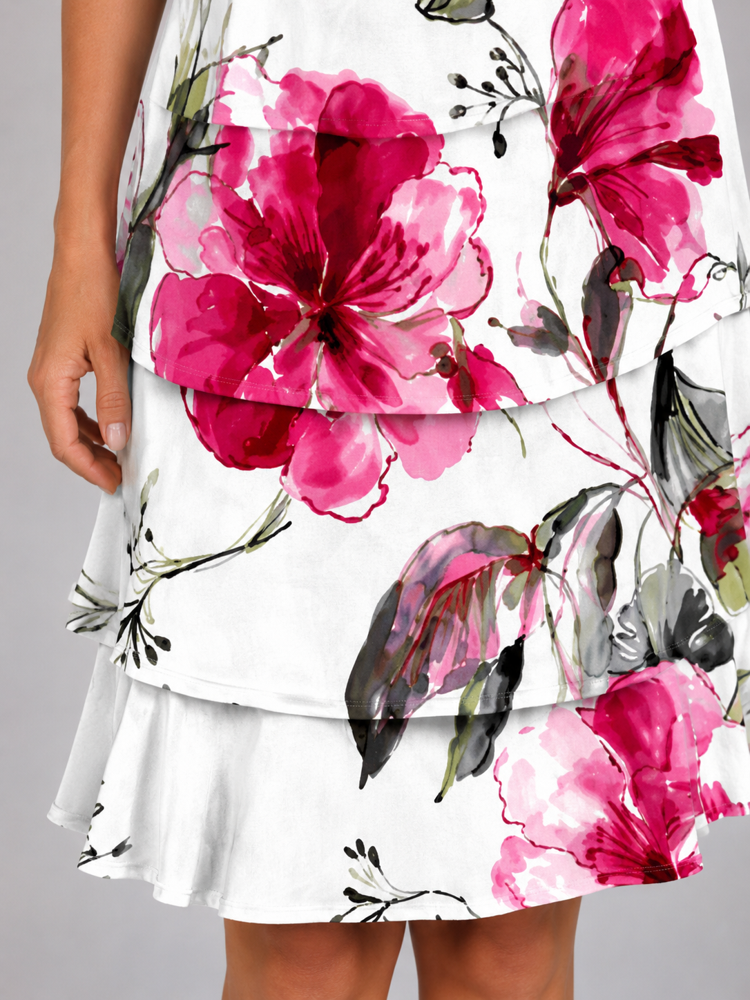 Women's Floral Layered Ruffle Mini Dress with Short Sleeves