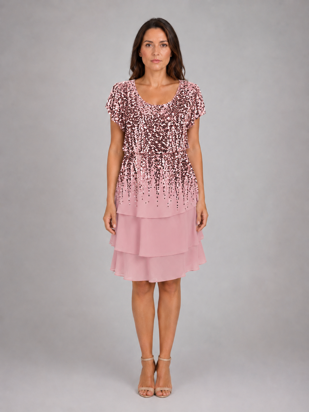 Women's Floral Layered Ruffle Mini Dress with Short Sleeves
