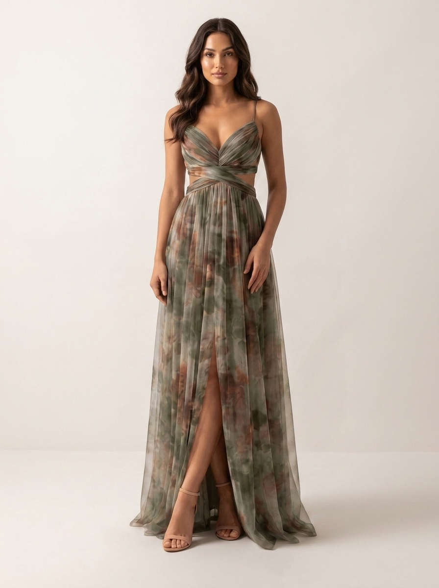 Women's Elegant Watercolor Print Maxi Dress