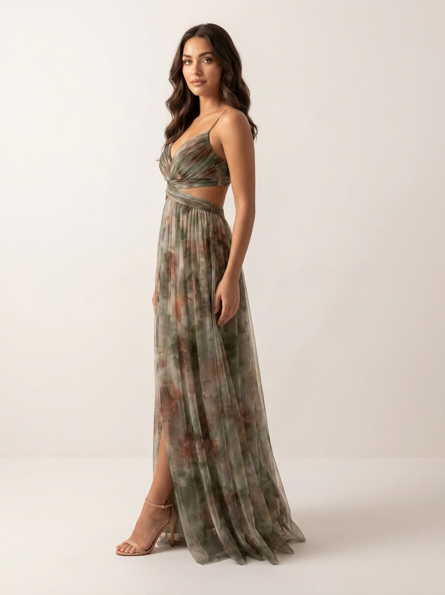 Women's Elegant Watercolor Print Maxi Dress
